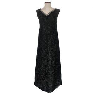 Vintage cocktail sheath wedding formal sleeveless dress black and silver S